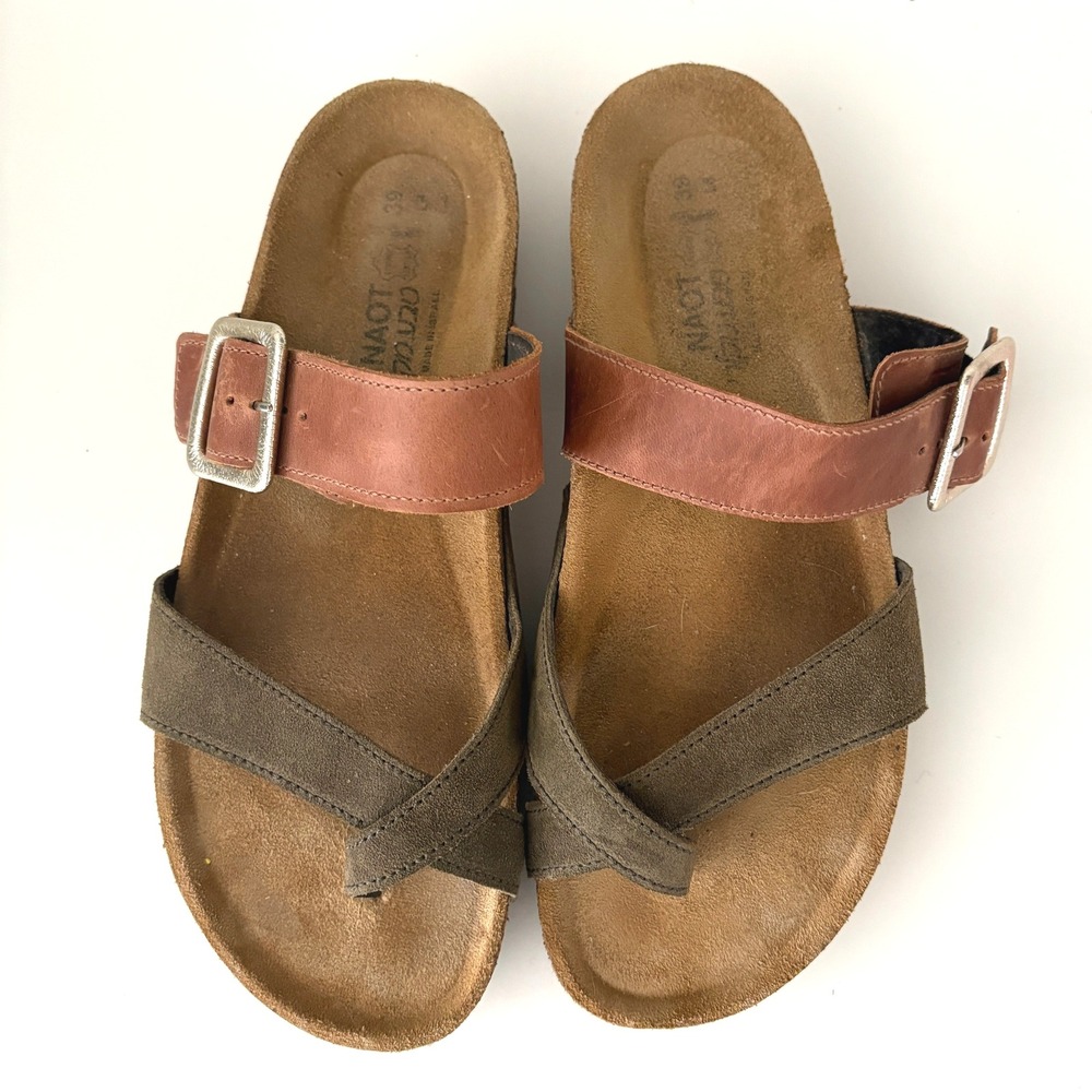 Naot Fresno Women's Leather Adjustable Buckle Toe Ring Cork Sandals‎ Size 39